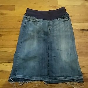 Maternity Knee Length Distressed Denim Skirt